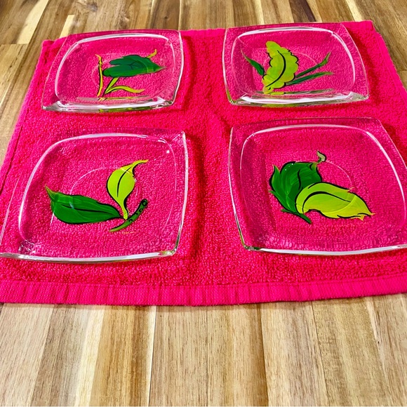 Hazel Atlas 4 Gay Fad Green Plants 5.5” Square Saucer Dessert Plates USA Rare - Picture 1 of 8